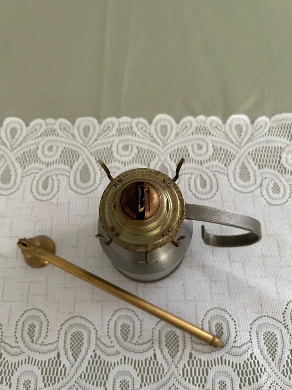 Vintage Oil Lamp with Long Handle Silver/Brass H 6.5 in Diameter 3.5 in
